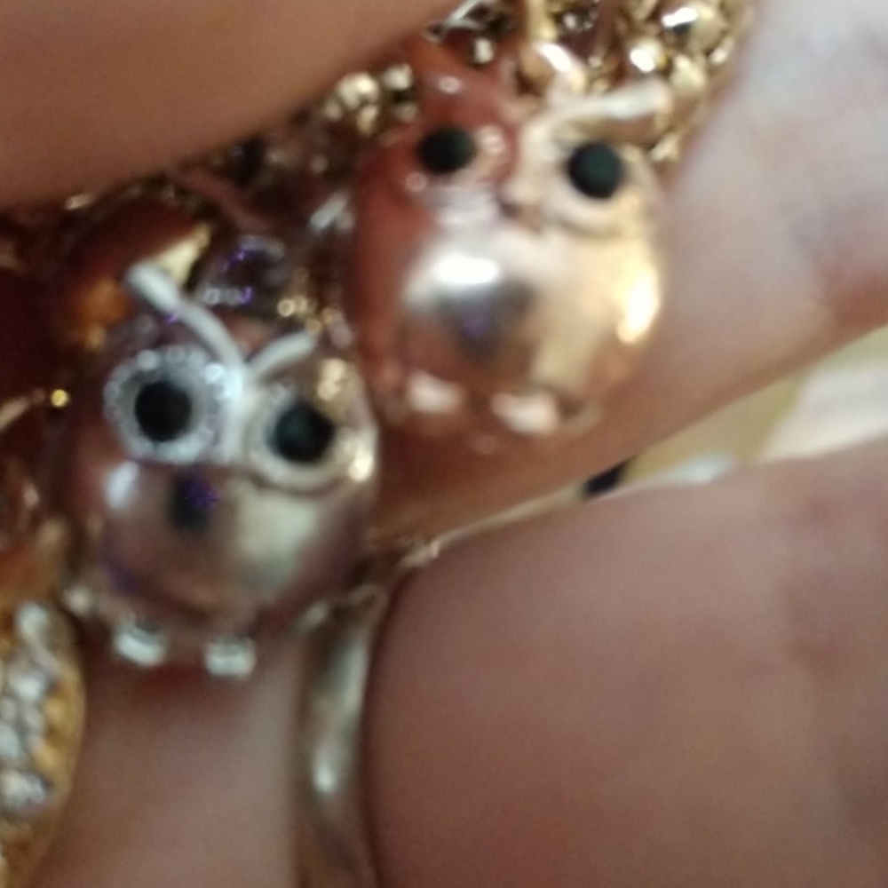 3pc Owl Charms Stretch Bracelets Dangle Gold-tone Silver-tone Rose Gold Upto 9" - Picture 8 of 8